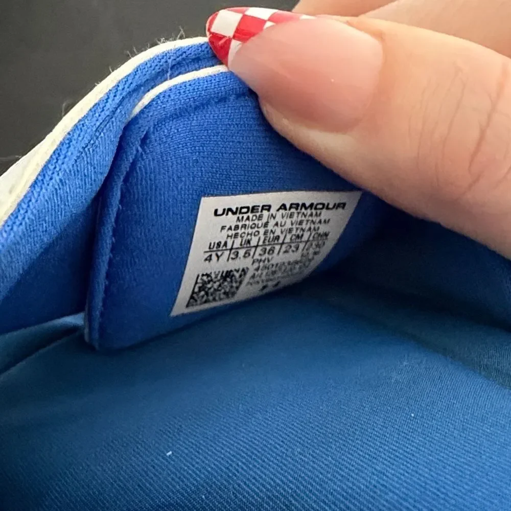 Under Armour Blue and White Slide Sandals 4Y